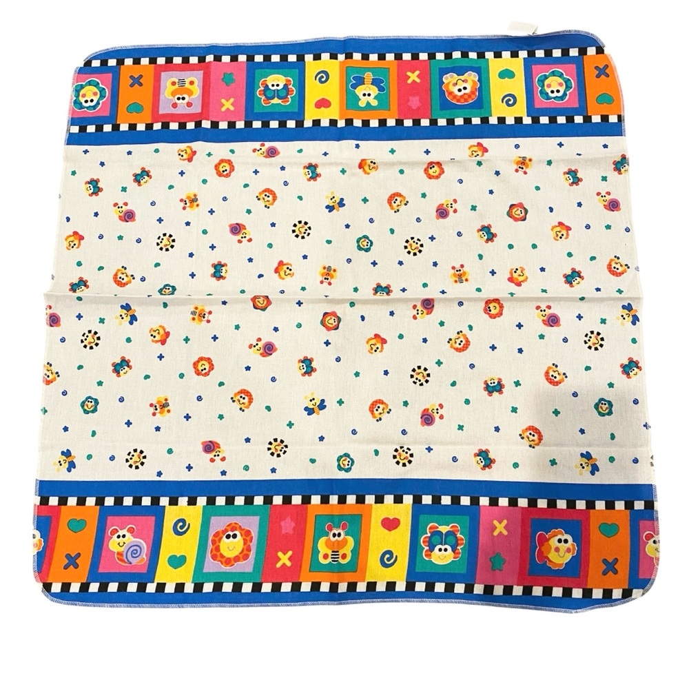 Vintage 1999 Fisher Price White Red Blue Fish Sun Turtle Baby Receiving Blanket